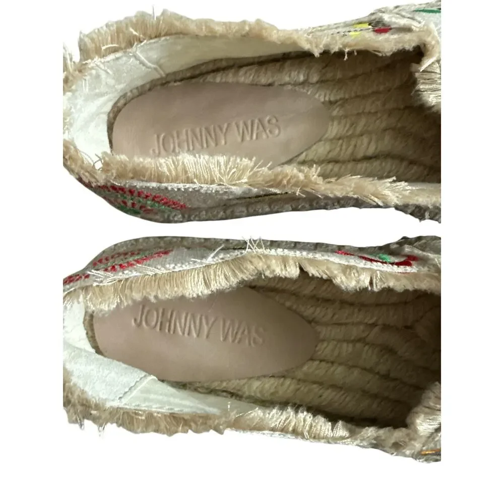 Johnny Was Parker Multicolor Embroidered Espadrille Shoes Size 6